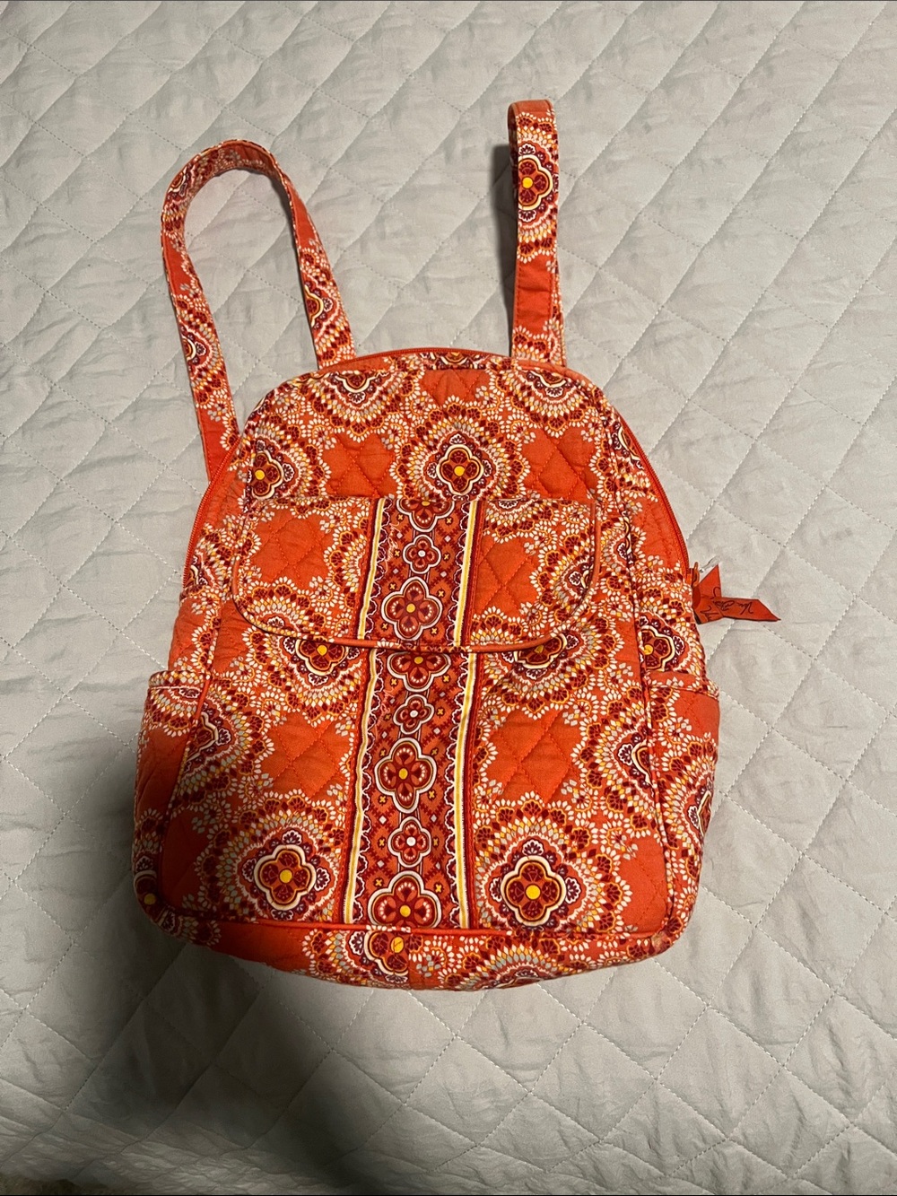 Vera Bradley Quilted Orange Floral Backpack with Patterned Trim